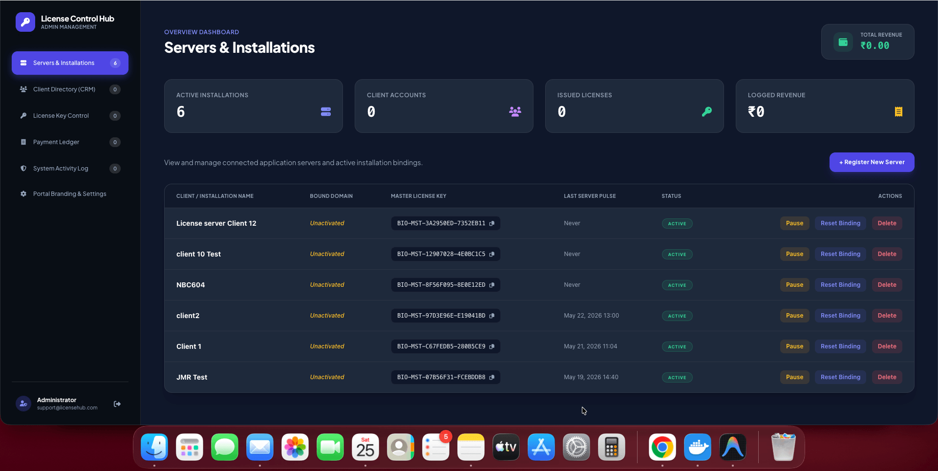 Master Auth Reseller Node Dashboard